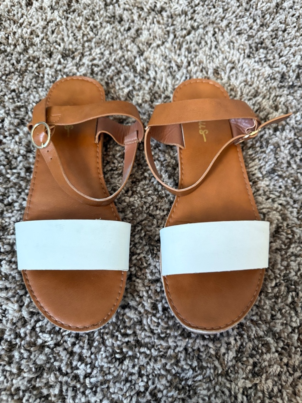 Lulu's Tan and White Strappy Flat Sandals